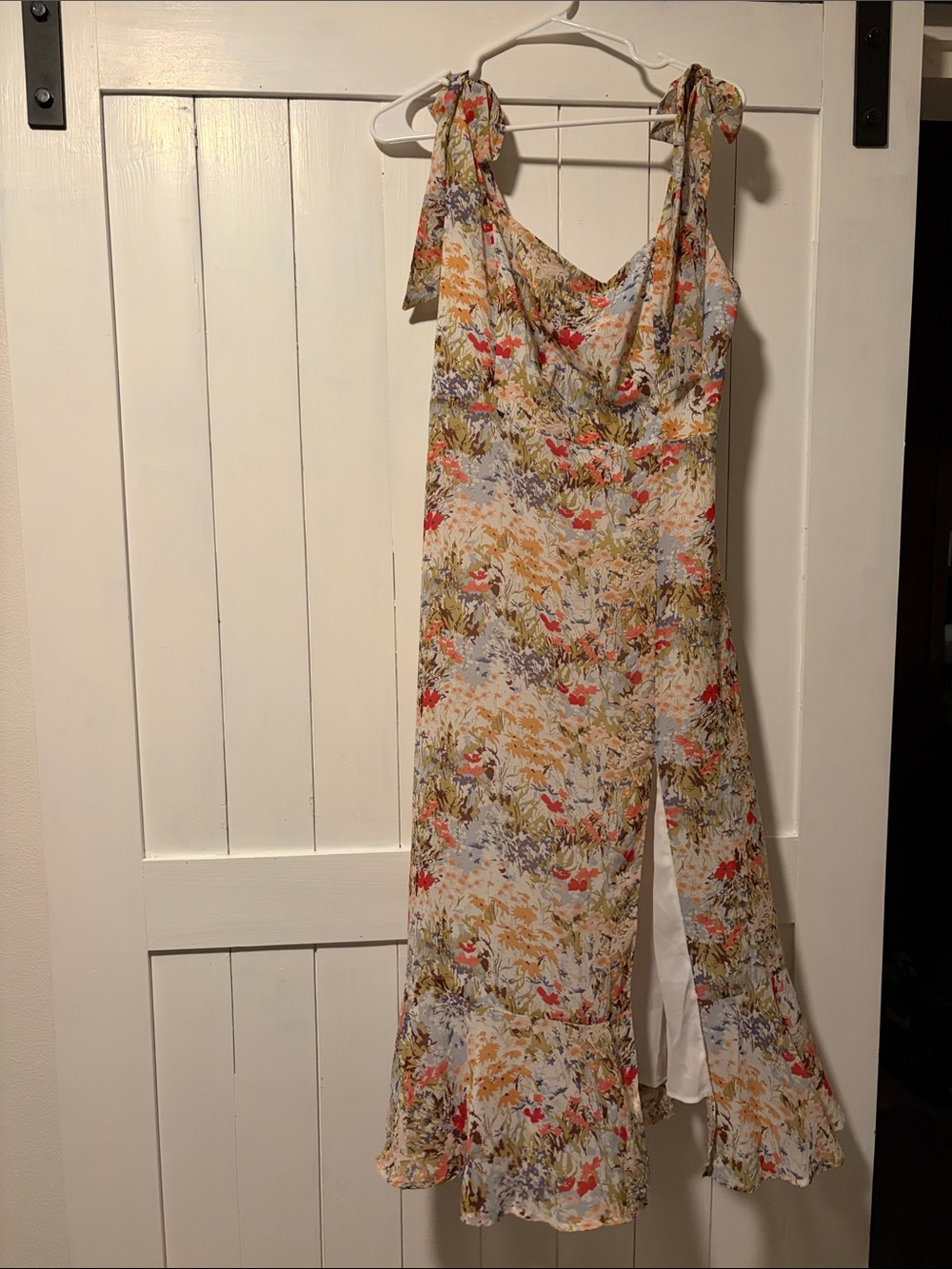 Lulu's Floral Slip Dress in Cream, Red & Green